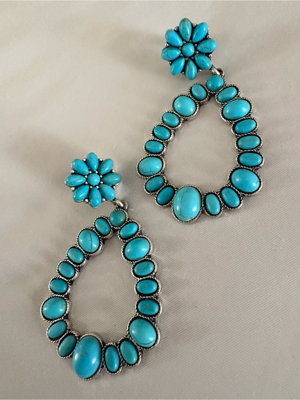 Turquoise Floral Teardrop Statement Earrings - Women Jewelry